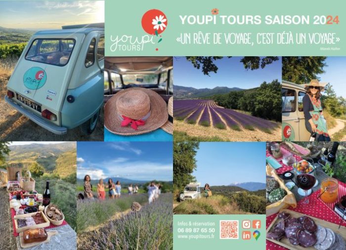 Agenda 2024 Youpi Tours Apéros Dégustations Circuits Nature Patrimoine Villages perchés Lavandes Provence
